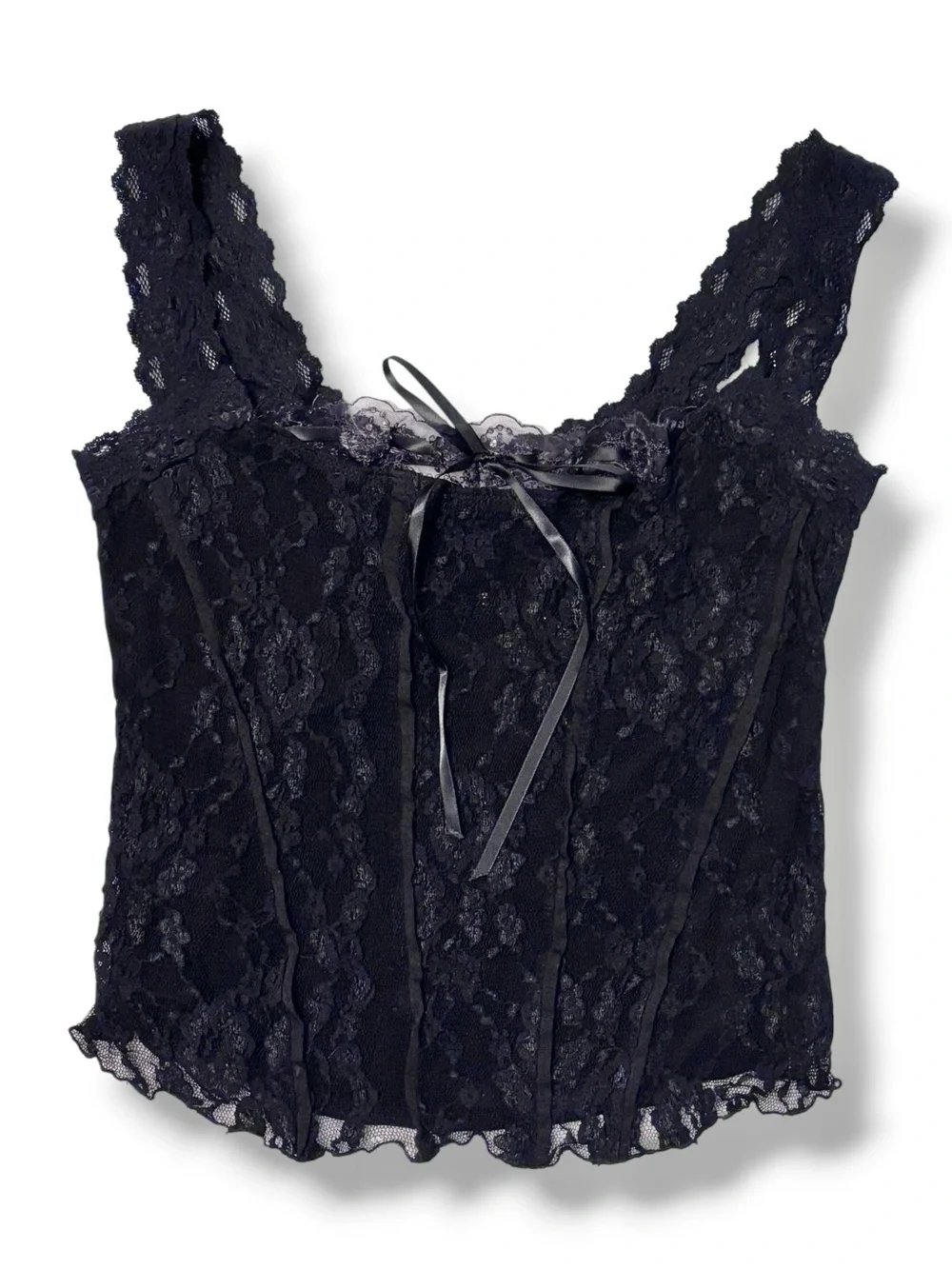 NECESSARY OBJECTS Black Stretch Lace Layered Corset Style Camisole VINTAGE Y2K - Picture 6 of 7